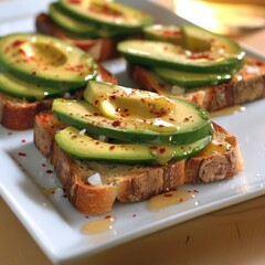 avocado toast on rye bread served with a dash of cayenne pepper