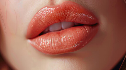 close view of young woman beautiful lips