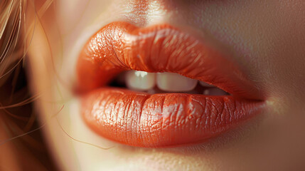 Fototapeta premium close view of young woman beautiful lips
