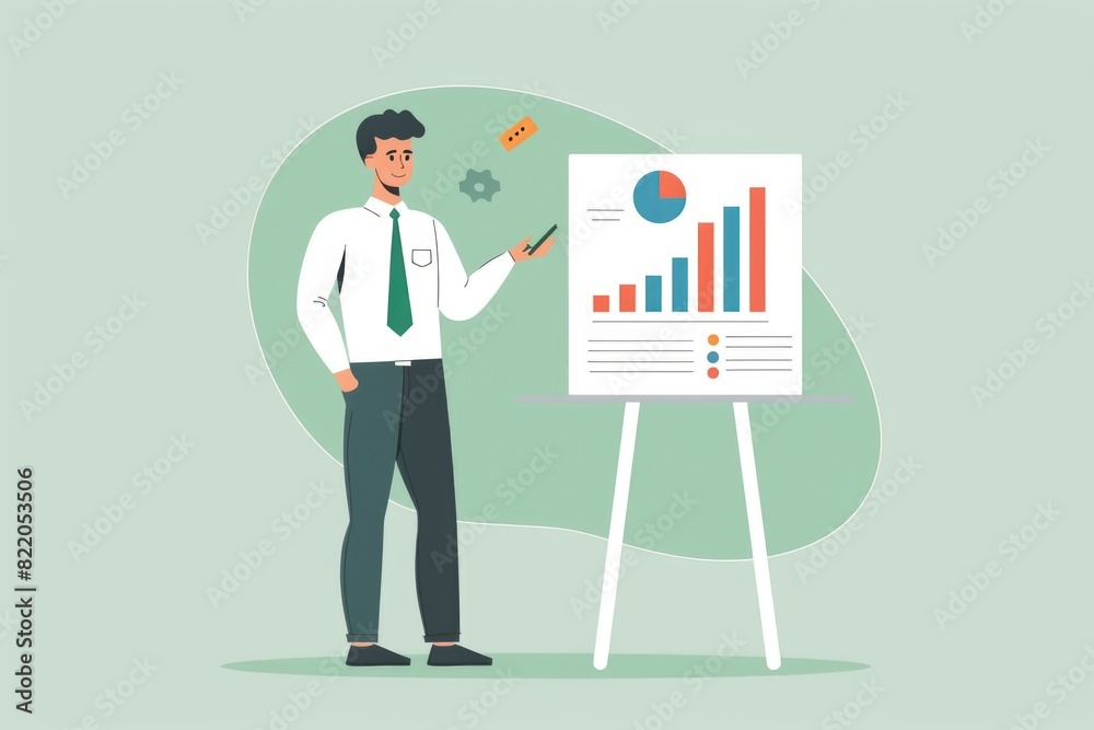 Poster a man standing in front of a white board with graphs. perfect for business presentations