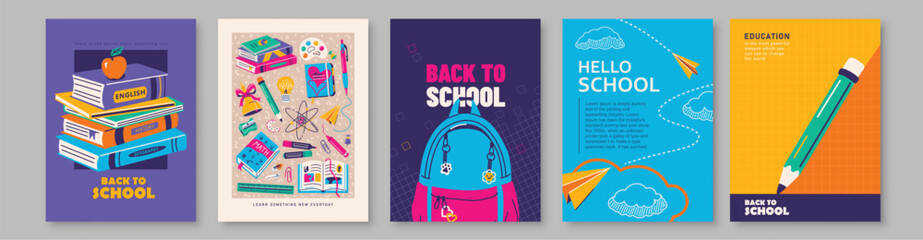 School vector illustration. Bright creative posters back to school © zaie
