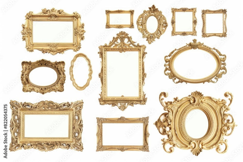Poster Collection of ornate gold frames on a white background. Perfect for adding elegance to any design project