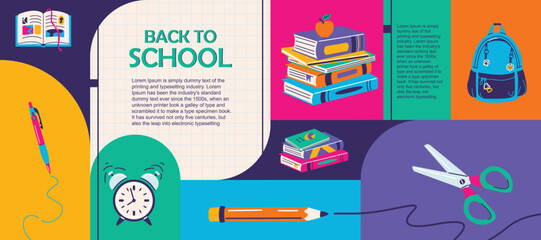 Back to school vector illustration. Geometric organic Y2K style design
