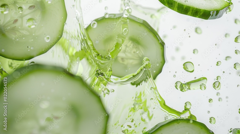 Poster fresh cucumber slices floating in water, perfect for health and wellness concepts