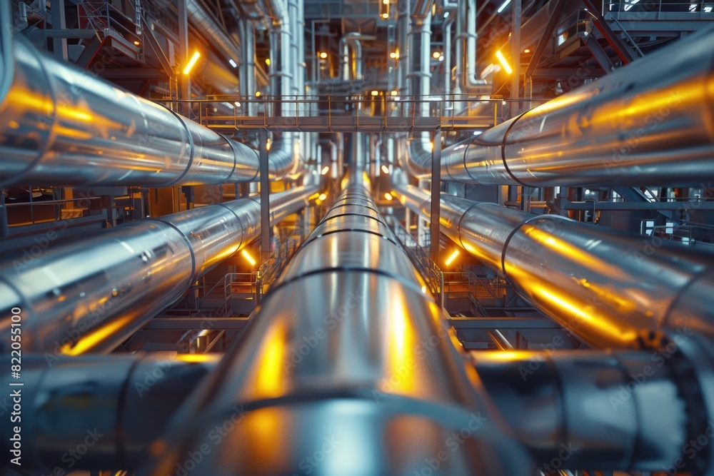 Poster A complex system of interconnected pipes for industrial use. Can be used in engineering and infrastructure projects