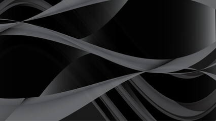 Grey black banner design with wavy shape. Abstract geometric vector background
