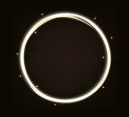 Neon swirl. Curve line light effect. Glow circles with sparkles, magic light effect. Magic circle vector. Light round frame. Rounded neon line with light effect. Energy flow tunnel.