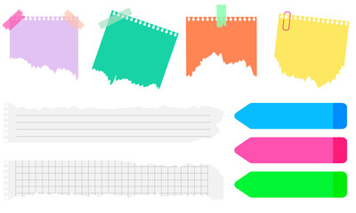 Colorful Torn Paper Stickers Set, Collection of Strips with Ripped Edges, Colorful Frames, Note