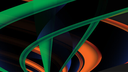 Wavy green orange copper black abstract background. Geometric shape vector illustration.