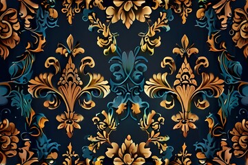Vector beautiful damask pattern. Royal pattern with floral ornament. Seamless wallpaper with a damask pattern. Generative AI 
