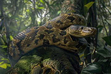 Obraz premium A large snake sitting on top of a tree branch. Perfect for nature-themed projects