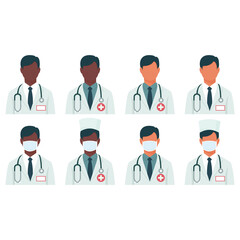 Set of Doctor Icons Isolated on Transparent Background Flat Vector Illustration