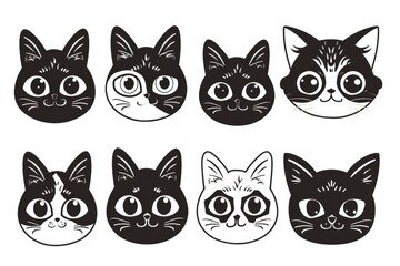 Fototapeta premium A group of black and white cats with strikingly large eyes. Perfect for pet lovers or animal enthusiasts