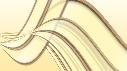 Striped wavy abstract pattern. Colorful print composed of colored gold strips on light yellow background.