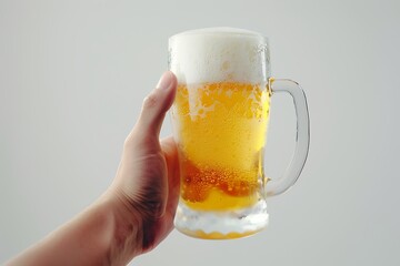 beer glass in hand, beer glass, on white background,