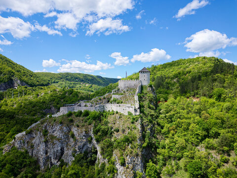 Aerial view of the Castle Old Town Fortress, Uzice, Serbia.