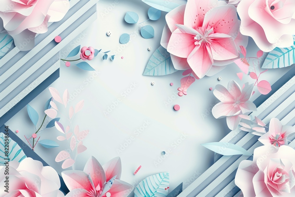 Poster a background featuring paper flowers and leaves. ideal for various design projects