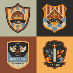 Flat heraldic badge set collection