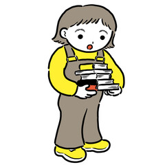 たくさんの本を抱えた女の子