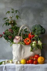 Fresh vegetables in a bag on a table, ideal for healthy eating concept