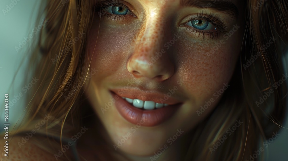 Canvas Prints Close up portrait of a woman with freckles. Suitable for beauty or skincare concepts