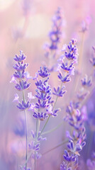 Wisps of delicate lavender dancing on a canvas of soft pastel hues, like the gentle touch of a spring breeze.