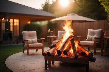 Bonfire in the backyard, beautiful patio