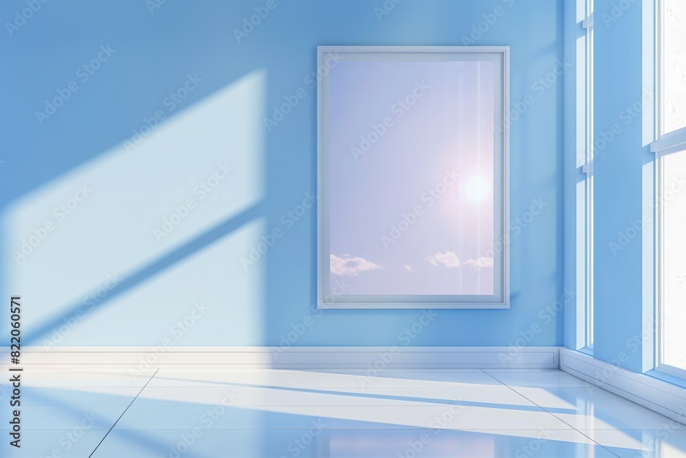 Poster An empty room with a picture frame on the wall. Suitable for interior design concepts