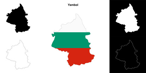 Yambol province outline map set