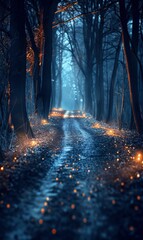 Abstract Enchanted Forest With Magical Lights,Photorealistic HD