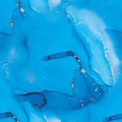 Water Luxury Pattern. Gold Seamless Background. Blue Marble Watercolor. Liquid Abstract Ink Painting. Watercolor Canvas. Fluid Elegant Watercolor. Foil Sea Paint. Vector Ink Marble. Luxury Alcohol Ink