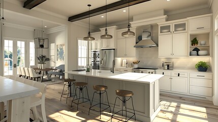 Fototapeta premium Stylish Contemporary Kitchen Design: Sleek Lines and Modern Elegance in a Bright, Functional Space - A Perfect Blend of Form and Functionality