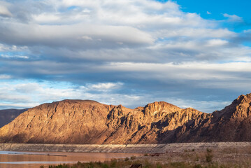Dramatic mountain landscape surrounding Lake Mead.