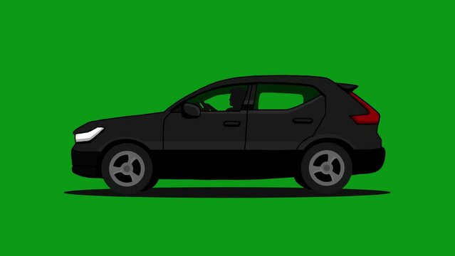 animation of suv car speeding from side view on green screen