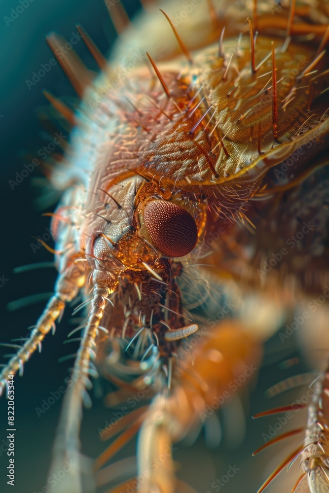 Poster detailed close up view of a bug's head. perfect for educational materials or science related project