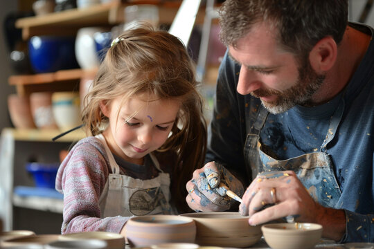 He and his daughter enjoy painting pottery at a local studio.