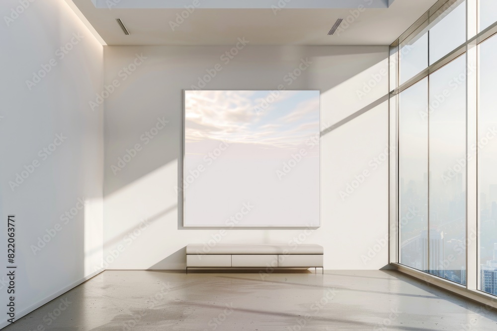 Poster a simple room with a big picture on the wall. suitable for interior design concepts