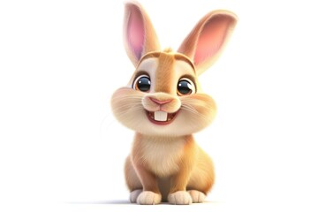 Cute cartoon rabbit sitting and smiling, suitable for children's books or Easter themes