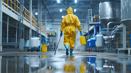 Industrial cleaner ensuring factory areas meet cleanliness standards.