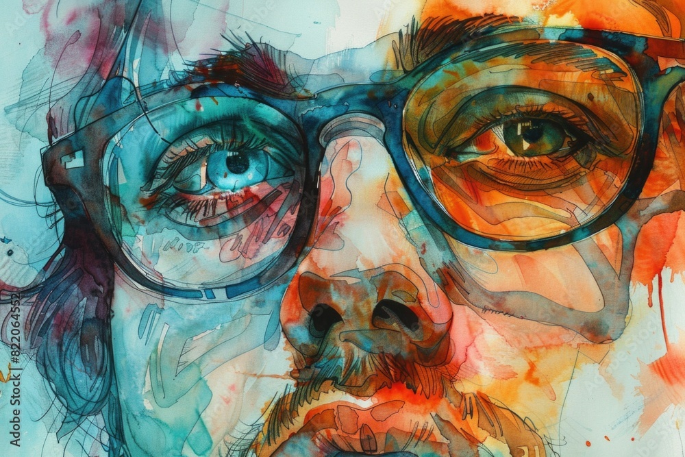 Aufkleber A realistic portrait of a man with glasses and a beard. Suitable for various design projects