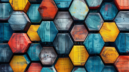 Hexagonal geometric shapes with the shape of a beehive.