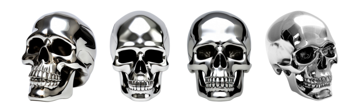 Skull shape 3D Chrome Material png on transparent background