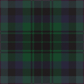 Dark green and blue tartan plaid pattern. Scottish fabric swatch close-up. 