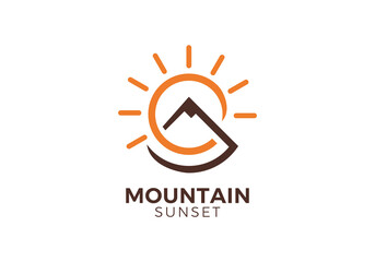 abstract mountain with sun logo. line style creative modern design vector