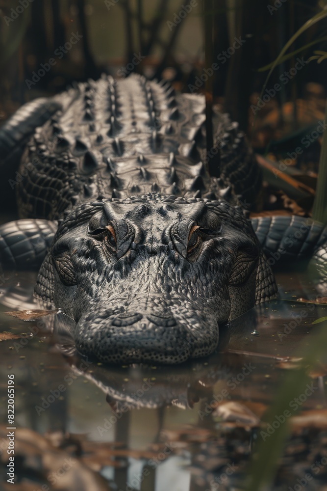 Poster close up of an alligator in a body of water. suitable for nature and wildlife concepts