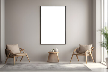 mock up poster frame in modern interior background, living room, Scandinavian style, 3D render, 3D illustration