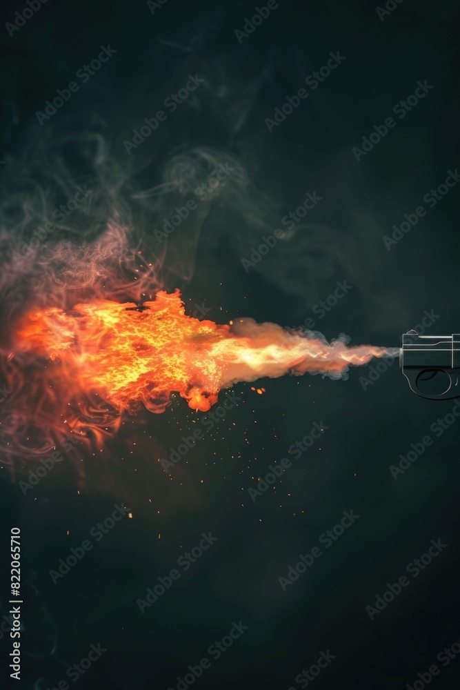 Poster a gun with a flame shooting out of it, suitable for action and danger concepts