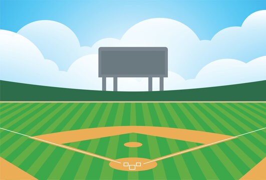 Vector illustration of an outdoor baseball field with a baseball diamond