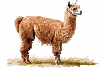 Fototapeta premium A brown llama standing on a grass covered field. Perfect for nature and animal themes