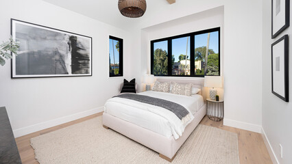 Modern, cozy, spacious bedroom with a king-size bed